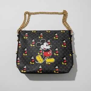 Character Print Black Crossbody Bag with Gold Chain
